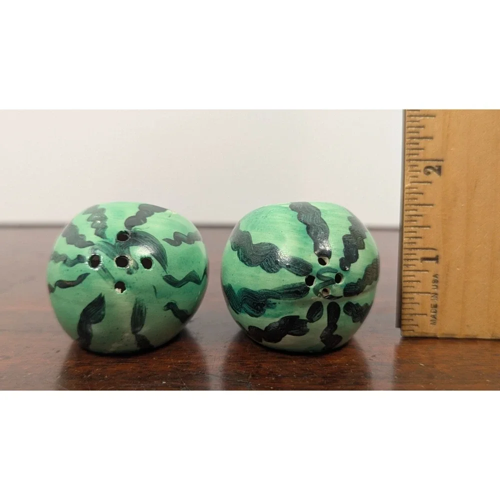 Vintage Japan Watermelon Salt Pepper Shakers Hand Painted Ceramic Cork Pair